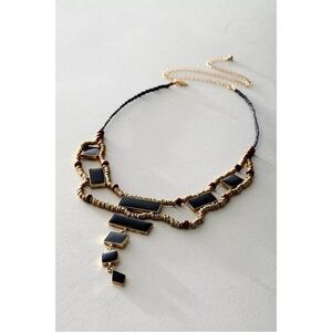 NWT Free People Lately Necklace In Gold Black Onyx
